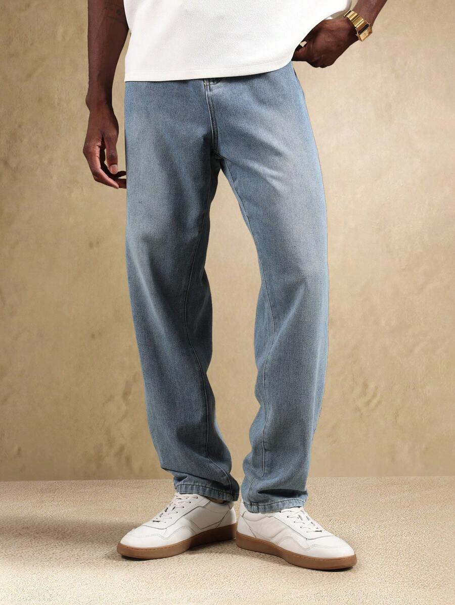 SUMWON Essential Relaxed Fit Classic Denim Jeans Straight Leg Comfort Everyday Casual Wear All Season Versatile
