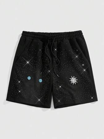 Street Life Shorts de hombre de verano con cintura con cordón y decorados con apliques de cristal rhinestone