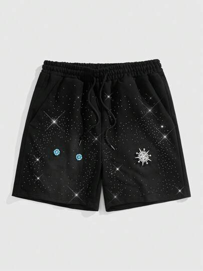 Street Life Shorts de hombre de verano con cintura con cordón y decorados con apliques de cristal rhinestone
