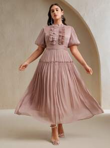 Anewsta Vestido largo con volantes para mujer de talla grande, vestido elegante y versátil de estilo de verano - Rojo violeta - Ver 5