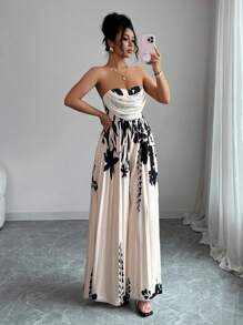 SHEIN Elenzya Elegant Romantic Women's Sleeveless Ruffled High Waist Printed Jumpsuit - Multicolor - View 1