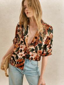 Écloséra 法国复古修身吊带腰收腰艺术印花棕色夏季女式连体衣 - 彩色 - 查看 4