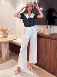 Chiquease Women's Elegant Polka Dot Blouse, Summer Clothing - Royal Blue - View 5