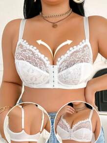 SHEIN 1 pieza Sujetador con aros de encaje y parches en talla grande - Blanco - Ver 1