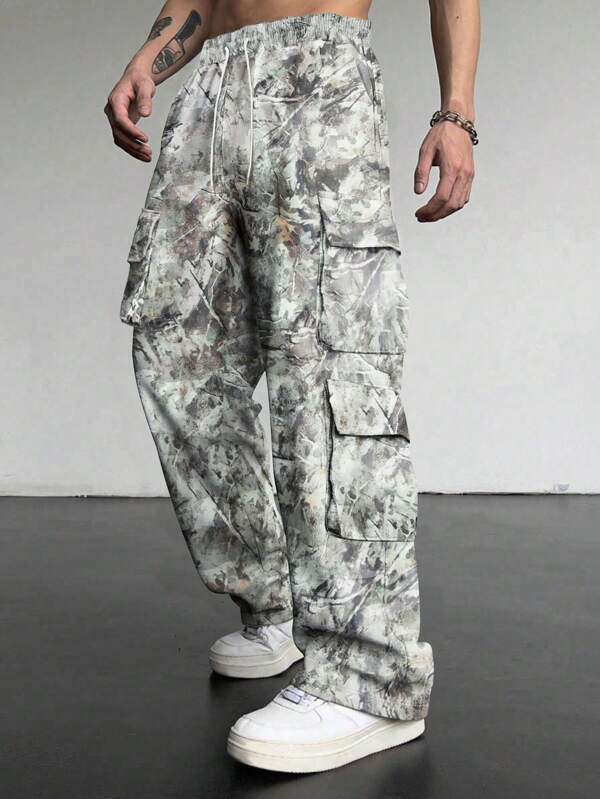 Manfinity EMRG Pantalones de chándal holgados y casuales para hombres, adecuados para el verano, pantalones cargo holgados, artículo de estilo callejero de moda que combina con todo, un gran regalo para el novio, Y2K, para rave