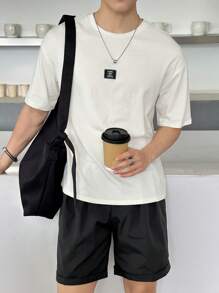 SHEIN 2 件套青少年男童休闲舒适百搭宽松短袖上衣和短裤套装 - 彩色 - 查看 3