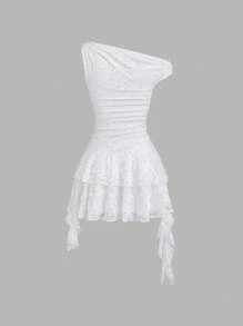 Sweetra New Asymmetric Lace Design Dress For Women