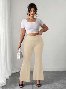 Elenzga 大码女式不对称腰部喇叭针织裤，黑色，宽松优雅办公室装