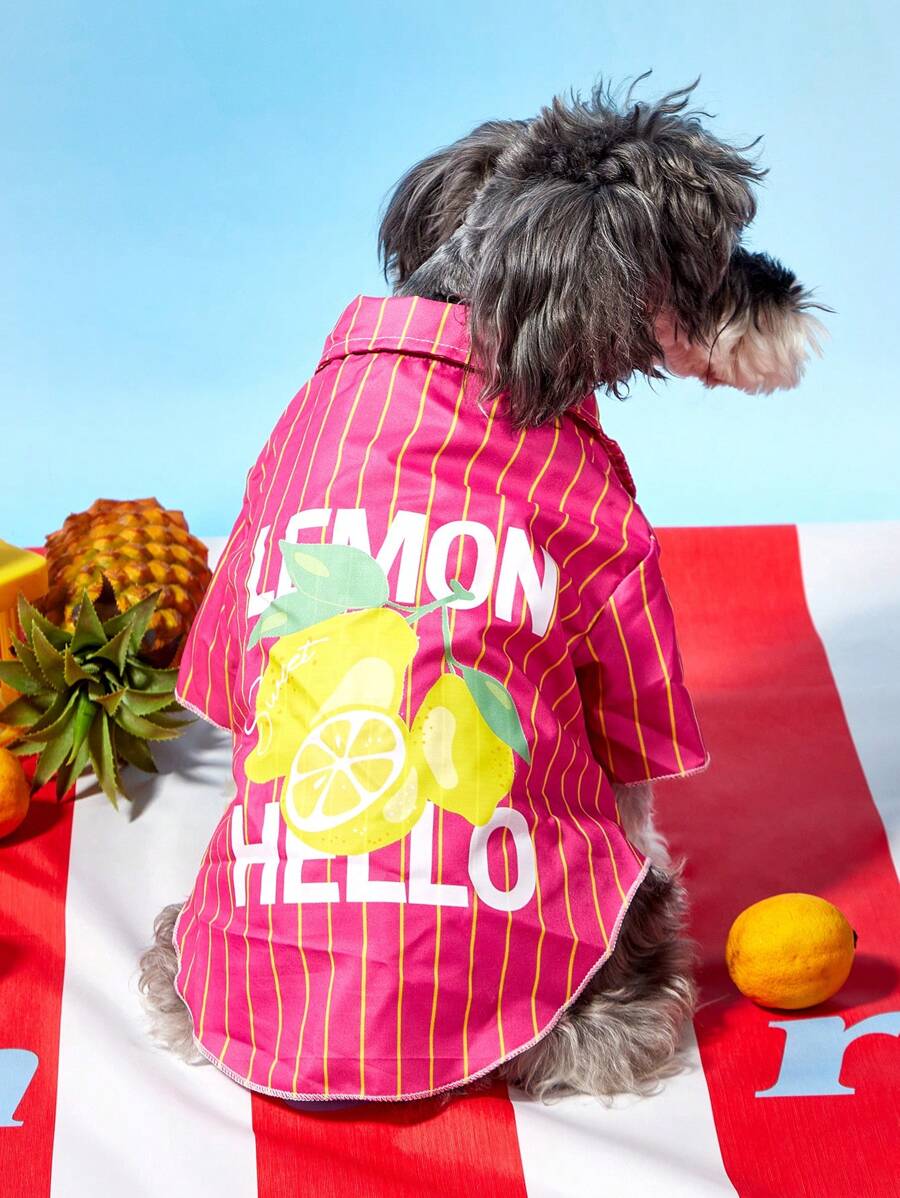 PETSIN 1pc Pet Dog/Cat Dopamine Summer Cooling Lemon Stripe Print Casual Breathable Shirt