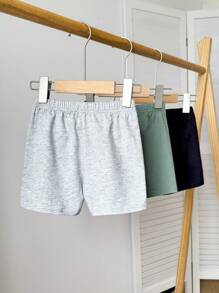 SHEIN Playful Pals 3件套幼儿男童针织运动休闲短裤套装，绿色、黑色、灰色，94%棉，吸汗透气，恐龙印花，春夏新款，适合居家或户外穿着。男婴短裤套装 - 彩色 - 查看 2