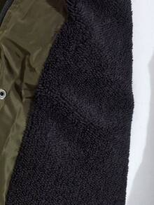 SHEIN Cottnline Men Fur Lining Warm Patched Hooded Regular Wintercoat - Army Green - View 5