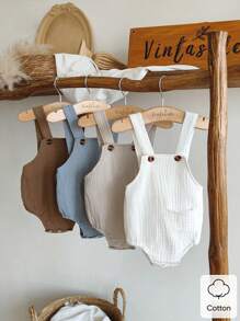 Vintaside Kids Conjunto de 4 piezas de pelele de unicolor para bebés niños, azul, marrón, blanco, gris, diseño minimalista, sin patrones, adecuado para aventuras al aire libre, ropa cómoda para el hogar, atuendo esencial diario para bebés