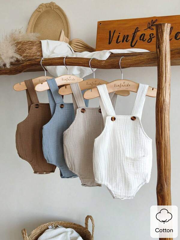 Vintaside Kids Conjunto de 4 piezas de pelele de unicolor para bebés niños, azul, marrón, blanco, gris, diseño minimalista, sin patrones, adecuado para aventuras al aire libre, ropa cómoda para el hogar, atuendo esencial diario para bebés