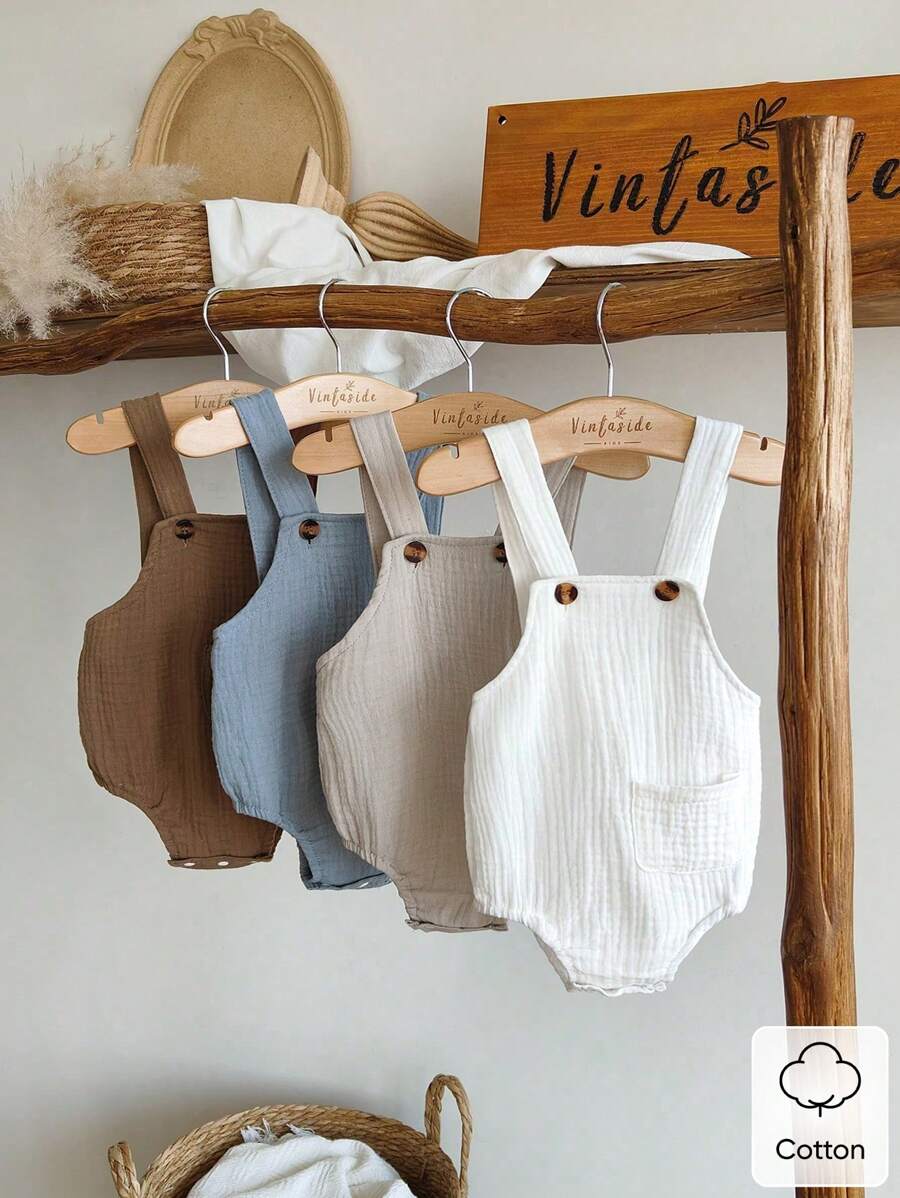 Vintaside Kids Conjunto de 4 piezas de pelele de unicolor para bebés niños, azul, marrón, blanco, gris, diseño minimalista, sin patrones, adecuado para aventuras al aire libre, ropa cómoda para el hogar, atuendo esencial diario para bebés