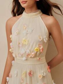 Anewsta Robe trapèze sans manches avec décoration florale 3D