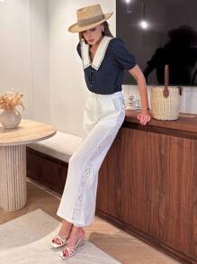 Chiquease Women's Elegant Polka Dot Blouse, Summer Clothing - Royal Blue - View 4