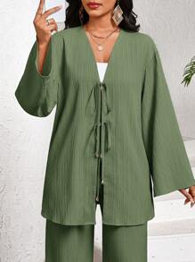 SHEIN Lady 2 Stücke Damen Urlaubs Lässig Einfarbiges Hemd und Hose Set