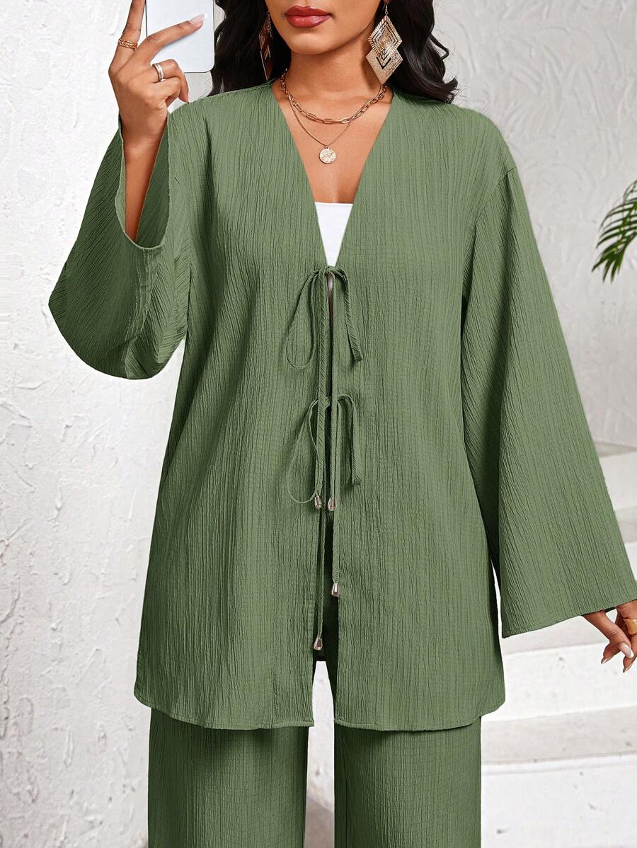 SHEIN Lady 2 Stücke Damen Urlaubs Lässig Einfarbiges Hemd und Hose Set