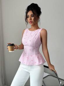 Elenzga Women's Pink Butterfly Print Sleeveless Backless Top - Pink - View 4