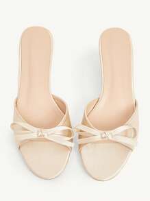 CUCCOO CHICEST 女士新款夏季蝴蝶结圆头小猫高跟鞋优雅甜美浪漫香槟色婚礼派对凉鞋 - 香檳色 - 查看 3