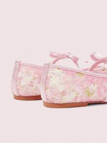 CUCCOO DOLLMOD Floral Embroidered Mesh & PU Bow Decor Elegant Flat Sandals For Christmas - Pink - View 10