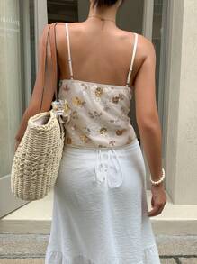 Serisse Áo ba lỗ thêu sequin mới cho nữ, trang phục lễ hội Rave, trang phục Ibiza, áo đính cườm, áo hai dây hở lưng bãi biển Boho, làm bằng vải đính cườm đặc biệt cho mùa hè - Màu be - Xem 2