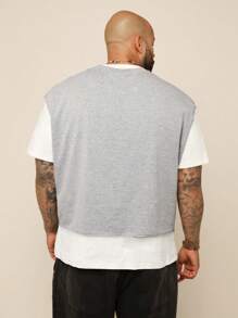 EASEVO Plus Size Men's Casual Knitted Graphic Round Neck Tank Top, Suitable For Summer, School
