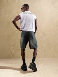 SUMWON Quần short denim thợ mộc nhiều túi tiện dụng cho công việc mùa hè, quần short jean thường ngày cạp vừa, dáng rộng, phong cách công sở - Màu xanh lam - Xem 5