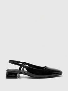 CUCCOO BIZCHIC Round Toe Low Block Heel All-Match Black Comfortable Commuter Versatile Work/Casual Slingback Flats For Christmas Spring Shoes - Black - View 5