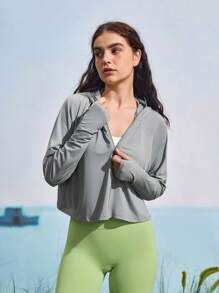 In My Nature Jachetă de protecție solară cu glugă pentru femei, culoare uni, vară