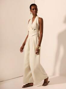 Zivah 2 件套无袖交叉系带露背上衣和阔腿裤套装 - 杏色，休闲夏季服装，适合音乐节、复活节、圣帕特里克节、西部风、游牧风、生日、毕业典礼、学院风、日常穿着、休闲、度假、巡航、海滩、日光浴、时尚、街头风格、婚礼嘉宾、通勤、早午餐、机场 - 杏色 - 查看 3