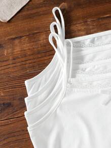 4 件套青少年女孩蕾丝边休闲吊带背心汗衫白色背心女童返校时尚 - 白色 - 查看 4