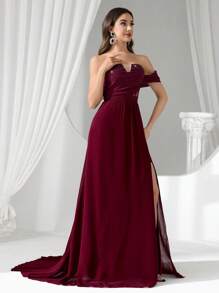 Coutiva Formal Evening Gown Dress For Women (Heavily Embellished) Plus Size Summer Elegant And Luxurious Tail Bead Piece Diamond Bead Applique Stretch Knit Sweetheart Neckline Short Sleeves Gathered Fishtail Hem With Train Suitable For Wedding Events Bachelorette Party Holiday Dance Music Festival Dinner Dress (Heavy Work Model), Formal, Gown, For Evening, Wedding Guest