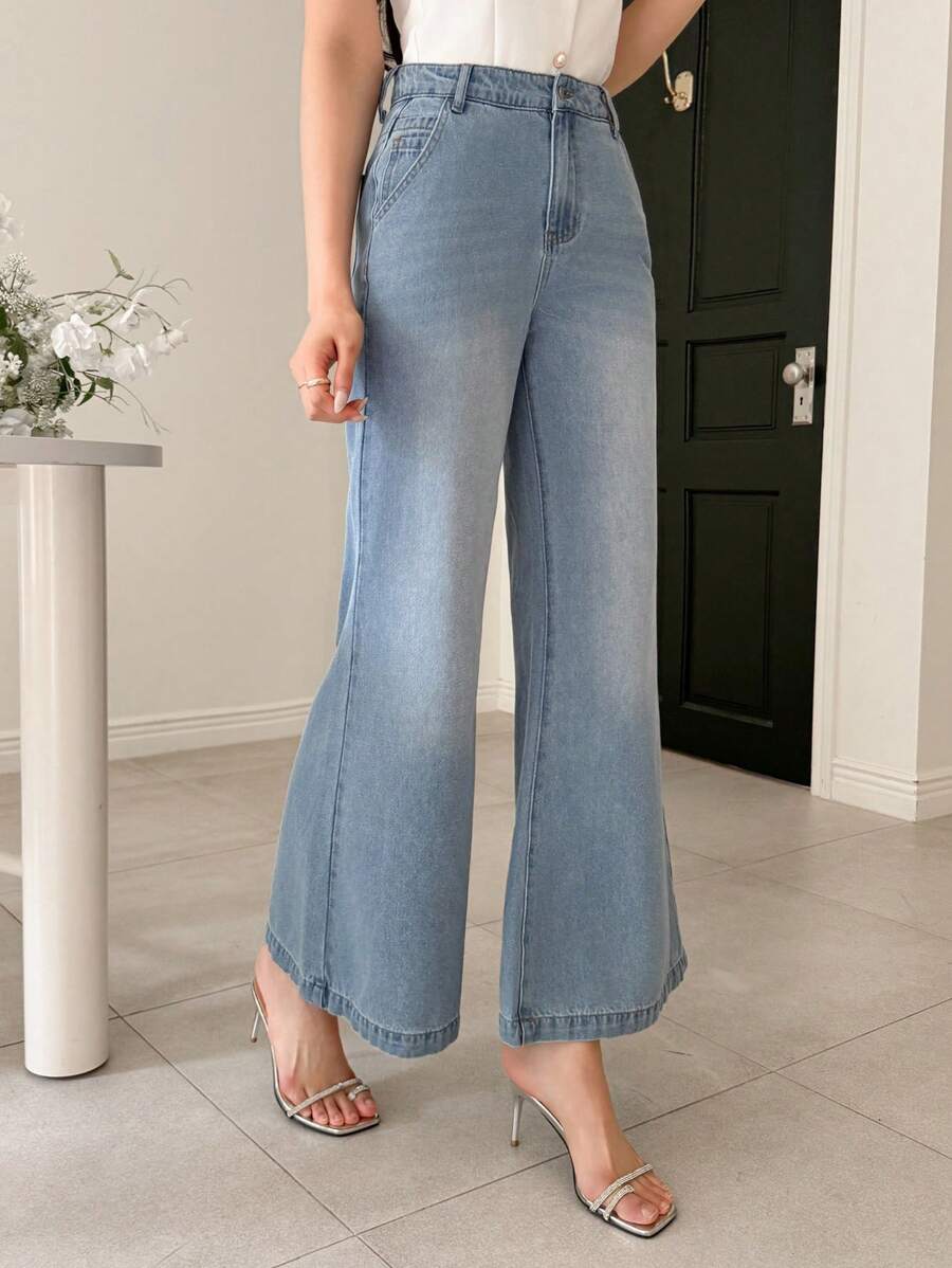 DAZY 西式水洗浅蓝色女式喇叭牛仔裤 - 淺色水洗藍 - 查看 1