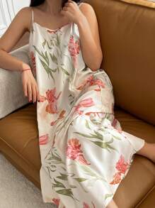 DAZY 度假风格花卉印花轻薄长款女士吊带裙睡衣
