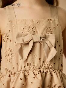 Glamorique Kids Girls Summer Embroidery Slip Dress With Blue Butterfly,7th Birthday Young Girl Vacation Floral Ruffle Trim Sundress,Sweet & Fashionable Tan Dresses - Brown - View 6