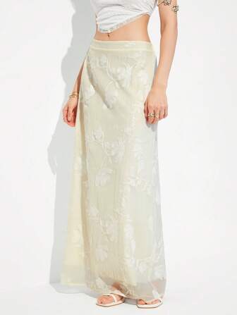 Roylia Elegant blommig broderad kjol, sommar