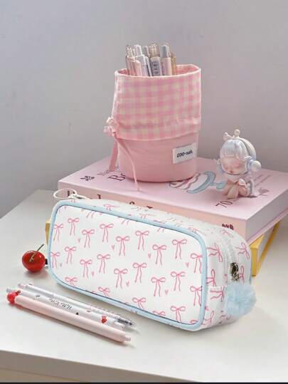 Kawaii Butterfly Embroidered Large Capacity Portable Cosmetic Bag, For Back To School