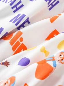 Blippi X SHEIN 4 pièces de jeune fille Sous-vêtements de culotte sans couture avec motifs de lettres et de dessins animés