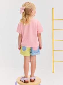 SHEIN Camiseta juvenil de cuello redondo, manga corta y diseño fruncido, de estilo casual y cómodo - Rosa - Ver 2