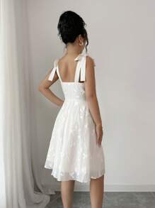 Elenzga Women Embroidered Cinching Waist Strap A-Line Mini Slip Dress - Apricot - View 2