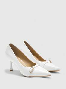 CUCCOO BIZCHIC 女士尖头细高跟鞋，白色单带优雅百搭办公室高跟鞋 - 白色 - 查看 4