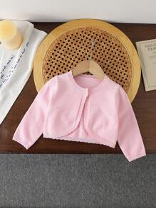 SHEIN Elladie kids 女宝宝白色时尚休闲简约纯色短款开衫 - 淺粉色 - 查看 1