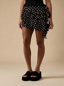 MISSGUIDED Polka Dot Mini Skirt Ruffled Asymmetric Design Flirty Party Festival Summer Vacation Holiday Beach Casual Wear Skater Style - Black and White - View 6
