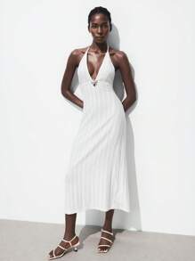 Maija Women's Sexy Deep V Neck Long Dress With Starfish Decor - White - View 6
