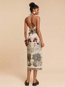 Travachic Woven Fabric Two-Piece Outfit With Crop Halter Top And Arm Sleeves In Striped Design Boho Two Piece Set Two Piece Skirt Set Festival Two Piece Outfit 2 Piece Party Outfits