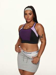 SHEIN Sport Studio Plus Size Colorblock Sports Bra, Adjustable Waist, High Support Polyester Underwear
