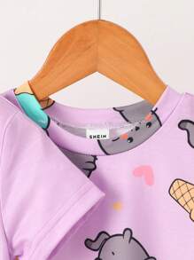 2 قطعة من فساتين المنزل الطويلة ذات الأكمام القصيرة للبنات الصغيرات، من قماش ناعم ومريح، بتصميم كرتوني بطبعة فيل، للصيف