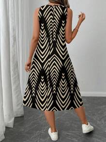 SHEIN LUNE Women Casual Geometric Pattern Mid-Length Dress, Suitable For Spring And Summer Suitable For Going Out Chic Dress - Multicolor - View 5