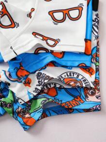 Blippi X SHEIN Paquete de 4 calzoncillos tipo boxer con diseño de estampado de dibujos animados y acabados contrastantes para niños pequeños